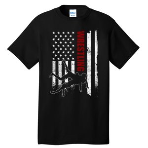 Retro American Wrestling Apparel Us Flag Wrestling Tall T-Shirt