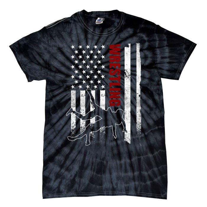 Retro American Wrestling Apparel Us Flag Wrestling Tie-Dye T-Shirt