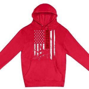 Retro American Wrestling Apparel Us Flag Wrestling Premium Pullover Hoodie