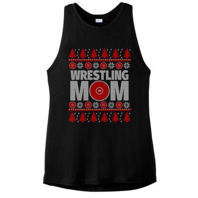 Red And White Wrestling Mom Ugly Christmas Gift Ladies PosiCharge Tri-Blend Wicking Tank