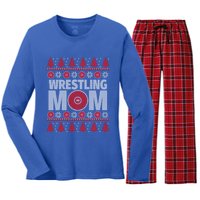 Red And White Wrestling Mom Ugly Christmas Gift Women's Long Sleeve Flannel Pajama Set 