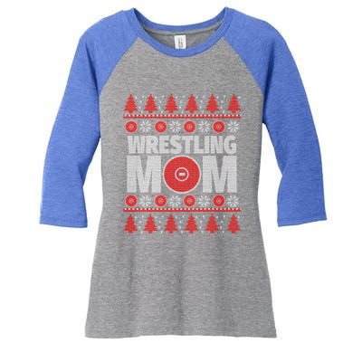 Red And White Wrestling Mom Ugly Christmas Gift Women's Tri-Blend 3/4-Sleeve Raglan Shirt