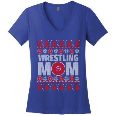 Red And White Wrestling Mom Ugly Christmas Gift Women's V-Neck T-Shirt