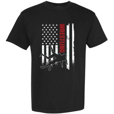 Retro American Wrestling Apparel US Flag Wrestling Garment-Dyed Heavyweight T-Shirt