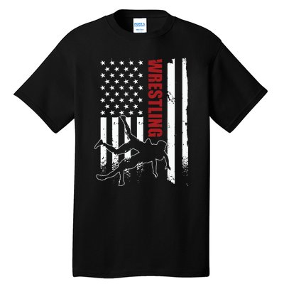 Retro American Wrestling Apparel US Flag Wrestling Tall T-Shirt