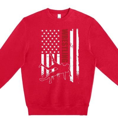 Retro American Wrestling Apparel US Flag Wrestling Premium Crewneck Sweatshirt