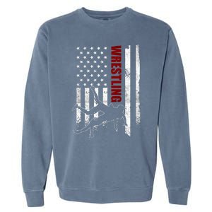 Retro American Wrestling Apparel Us Flag Wrestling Garment-Dyed Sweatshirt