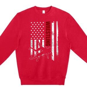 Retro American Wrestling Apparel Us Flag Wrestling Premium Crewneck Sweatshirt