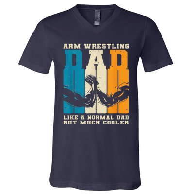 Retro Arm Wrestling Dad Normal Dad But Cooler Armwrestling V-Neck T-Shirt