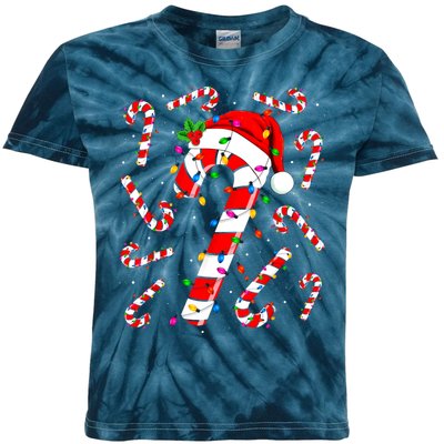 Red And White Candy Cane Santa Christmas Funny Xmas Lights Kids Tie-Dye T-Shirt