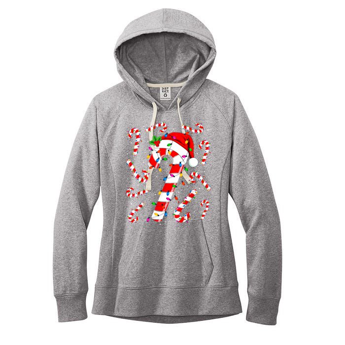 Red And White Candy Cane Santa Christmas Funny Xmas Lights Women's Fleece Hoodie