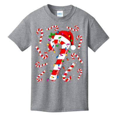 Red And White Candy Cane Santa Christmas Funny Xmas Lights Kids T-Shirt