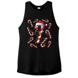 Red And White Candy Cane Santa Christmas Funny Xmas Lights Ladies PosiCharge Tri-Blend Wicking Tank