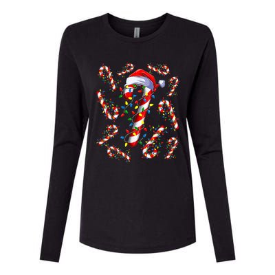 Red And White Candy Cane Santa Christmas Funny Xmas Lights Womens Cotton Relaxed Long Sleeve T-Shirt