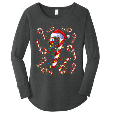 Red And White Candy Cane Santa Christmas Funny Xmas Lights Women's Perfect Tri Tunic Long Sleeve Shirt