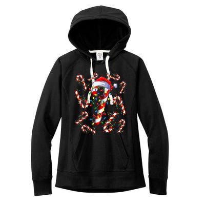 Red And White Candy Cane Santa Christmas Funny Xmas Lights Women's Fleece Hoodie