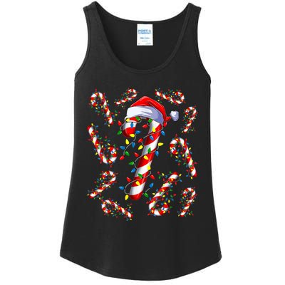 Red And White Candy Cane Santa Christmas Funny Xmas Lights Ladies Essential Tank