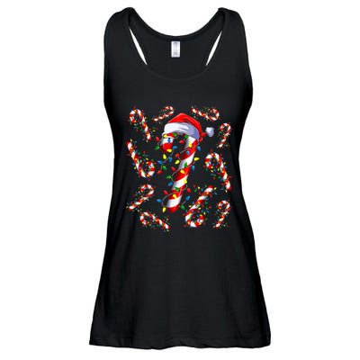 Red And White Candy Cane Santa Christmas Funny Xmas Lights Ladies Essential Flowy Tank