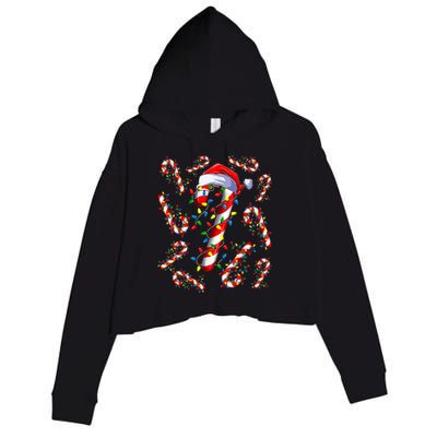 Red And White Candy Cane Santa Christmas Funny Xmas Lights Crop Fleece Hoodie