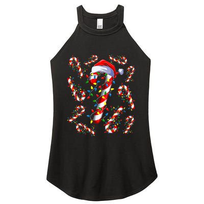 Red And White Candy Cane Santa Christmas Funny Xmas Lights Women's Perfect Tri Rocker Tank