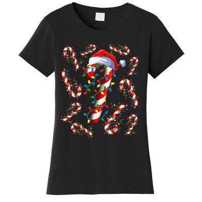 Red And White Candy Cane Santa Christmas Funny Xmas Lights Women's T-Shirt