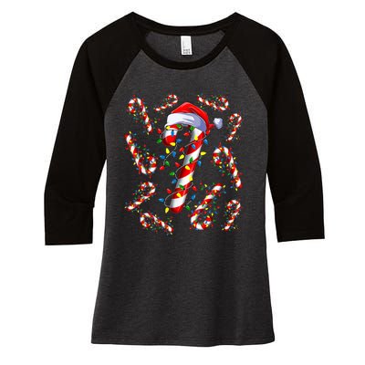 Red And White Candy Cane Santa Christmas Funny Xmas Lights Women's Tri-Blend 3/4-Sleeve Raglan Shirt