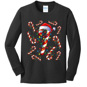 Red And White Candy Cane Santa Christmas Funny Xmas Lights Kids Long Sleeve Shirt