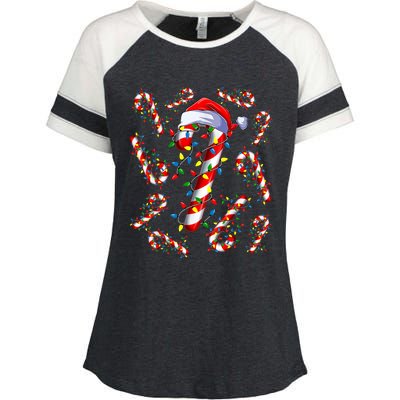 Red And White Candy Cane Santa Christmas Funny Xmas Lights Enza Ladies Jersey Colorblock Tee