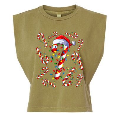 Red And White Candy Cane Santa Christmas Funny Xmas Lights Garment-Dyed Women's Muscle Tee