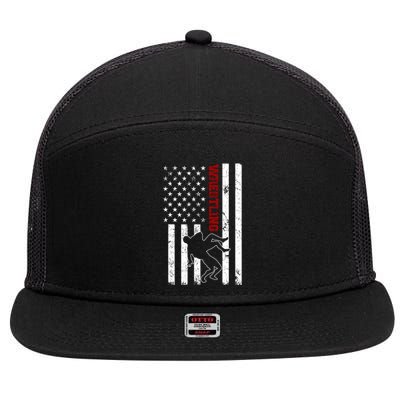 Retro American Wrestling Apparel US Flag Wrestling 7 Panel Mesh Trucker Snapback Hat