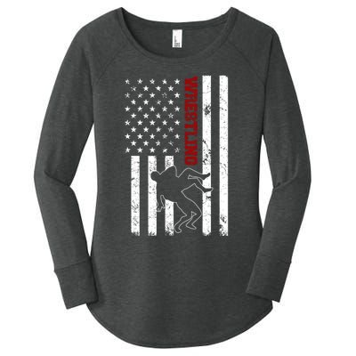 Retro American Wrestling Apparel US Flag Wrestling Women's Perfect Tri Tunic Long Sleeve Shirt