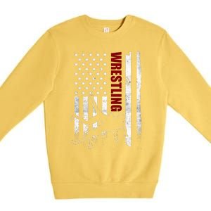 Retro American Wrestling US Flag Wrestling Premium Crewneck Sweatshirt