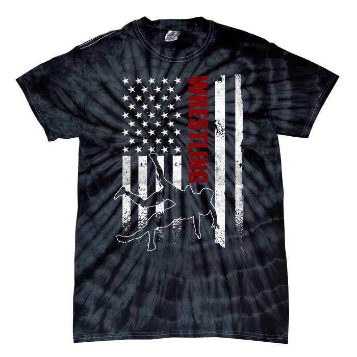 Retro American Wrestling US Flag Wrestling Tie-Dye T-Shirt