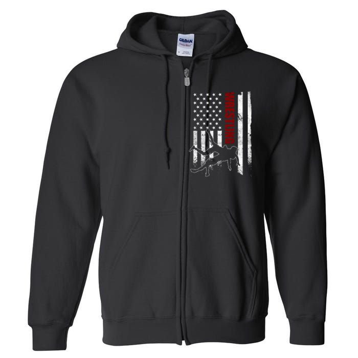 Retro American Wrestling US Flag Wrestling Full Zip Hoodie