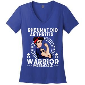 Rheumatoid Arthritis Warrior Awareness Unbreakable Gift Women's V-Neck T-Shirt