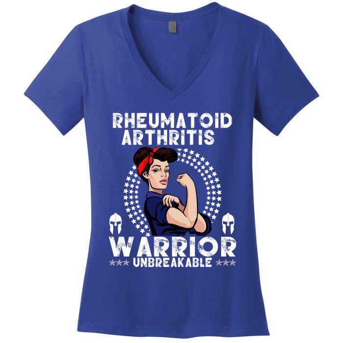 Rheumatoid Arthritis Warrior Awareness Unbreakable Gift Women's V-Neck T-Shirt