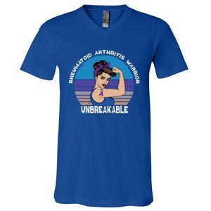 Rheumatoid Arthritis Warrior Unbreakable Awareness Gift V-Neck T-Shirt