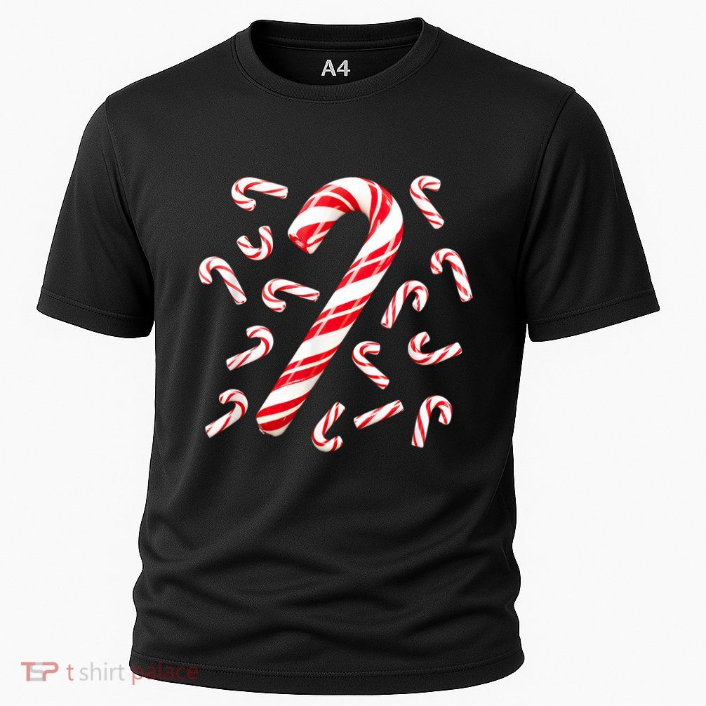 Red And White Candy Cane Santa Christmas Cooling Performance Crew T-Shirt