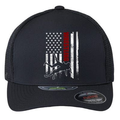 Retro American Wrestling Apparel US Flag Wrestling Flexfit Unipanel Trucker Cap