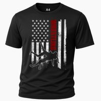 Retro American Wrestling Apparel US Flag Wrestling Cooling Performance Crew T-Shirt