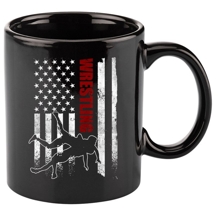 Retro American Wrestling Apparel US Flag Wrestling 11oz C Handle Ceramic Mug
