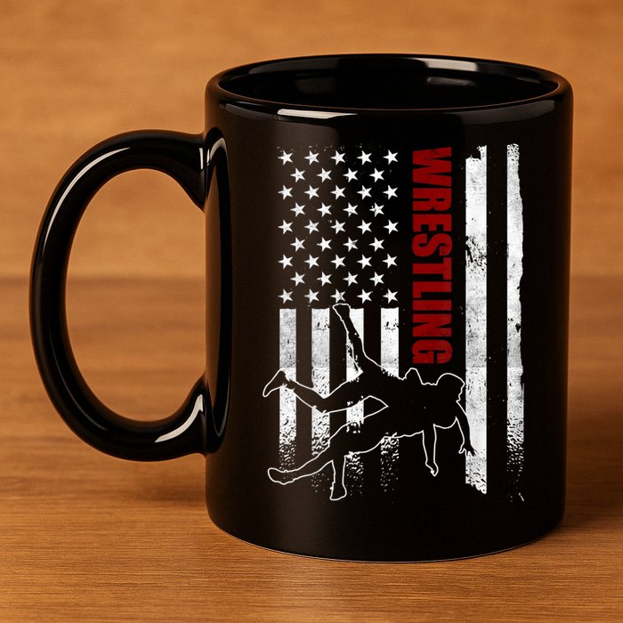 Retro American Wrestling Apparel US Flag Wrestling 11oz C Handle Ceramic Mug