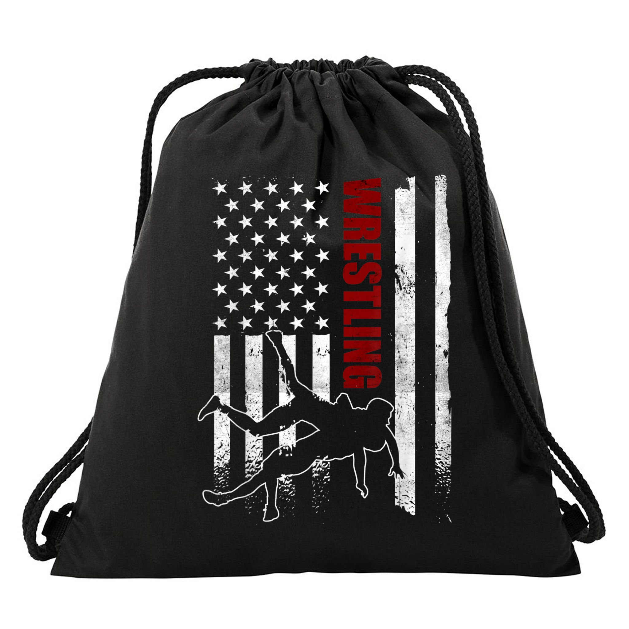 Retro American Wrestling Apparel US Flag Wrestling Drawstring Bag
