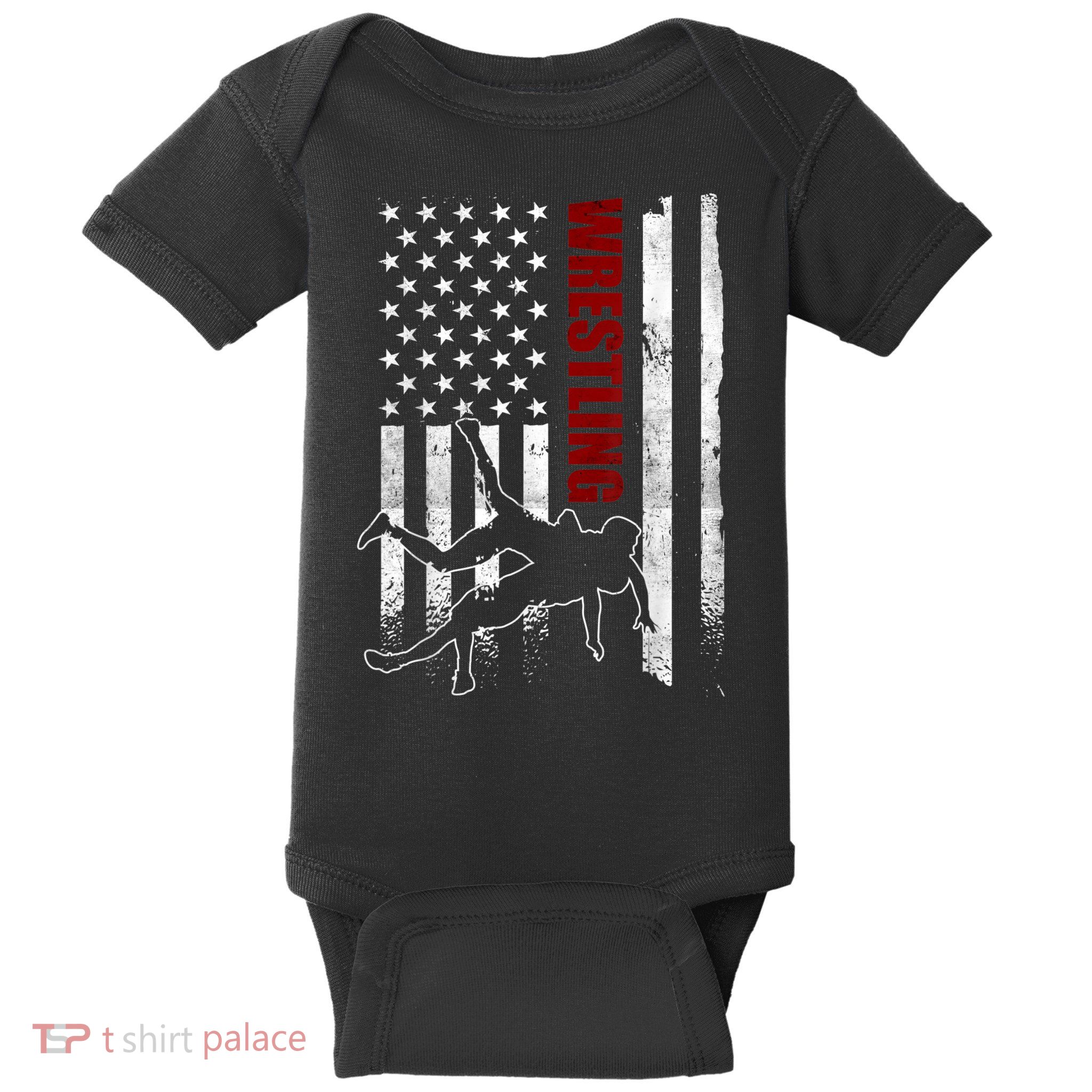 Retro American Wrestling Apparel US Flag Wrestling Baby Bodysuit
