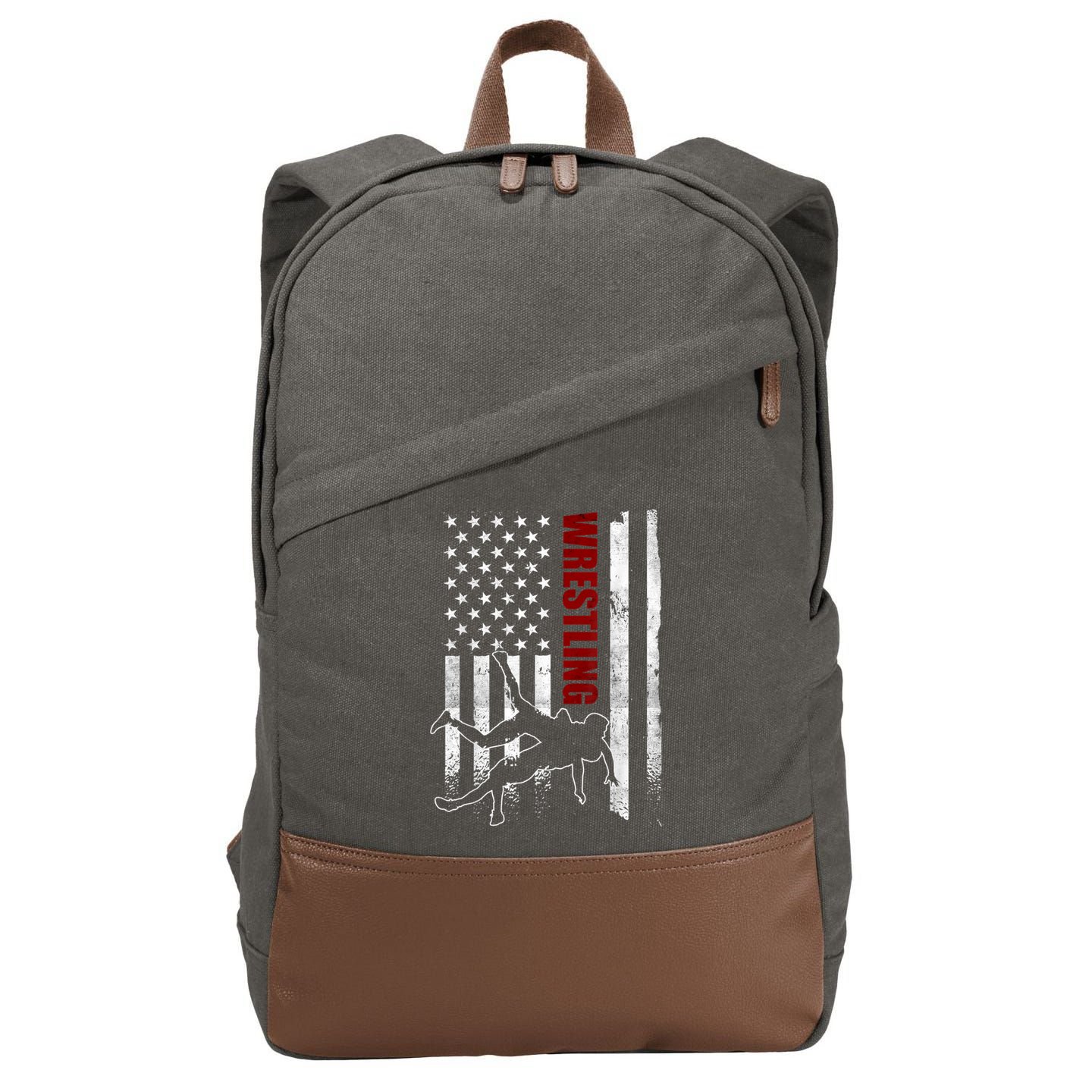 Retro American Wrestling Apparel US Flag Wrestling Cotton Canvas Backpack
