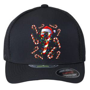 Red And White Candy Cane Santa Christmas Funny Xmas Lights Flexfit Unipanel Trucker Cap