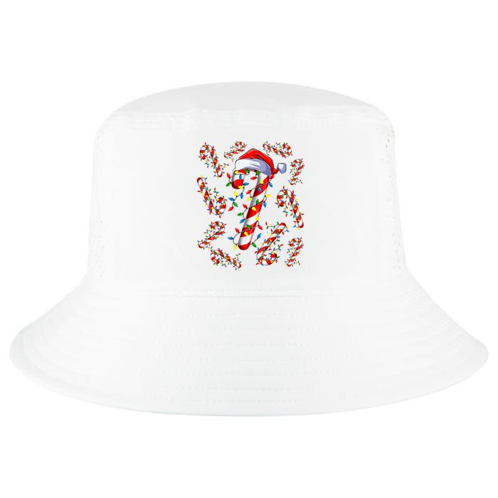 Red And White Candy Cane Santa Christmas Funny Xmas Lights Cool Comfort Performance Bucket Hat