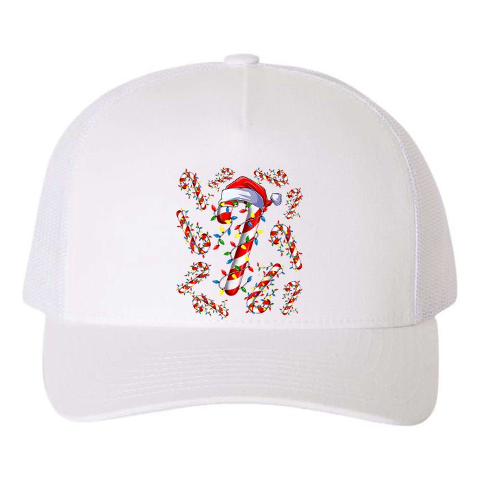 Red And White Candy Cane Santa Christmas Funny Xmas Lights Yupoong Adult 5-Panel Trucker Hat