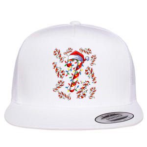 Red And White Candy Cane Santa Christmas Funny Xmas Lights Flat Bill Trucker Hat