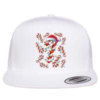 Red And White Candy Cane Santa Christmas Funny Xmas Lights Flat Bill Trucker Hat